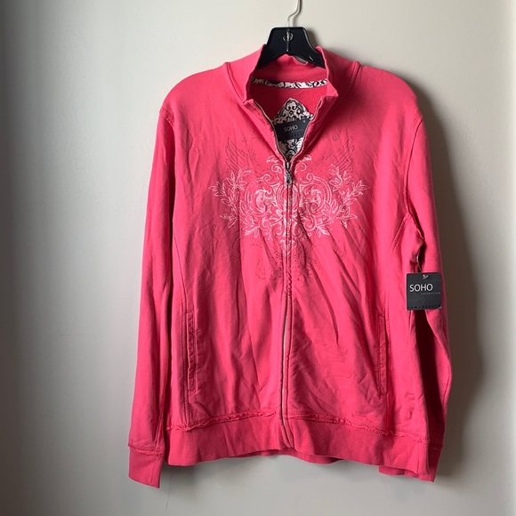 SoHo Collection Camp David Pink Long Sleeve Zip Up Sweater - Picture 1 of 6